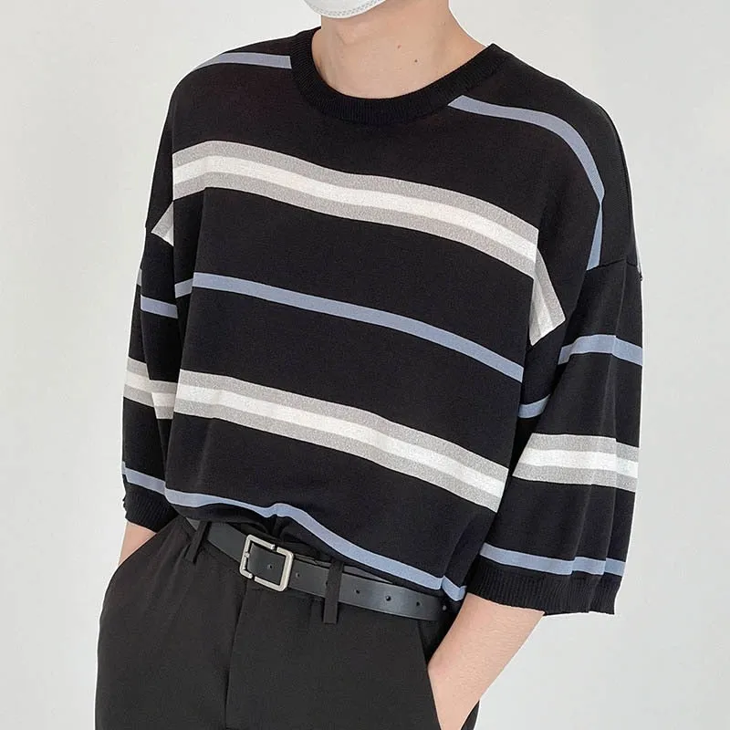 [Korean Style] 2 Colors 7 Cut Oversized Stripe T-shirts