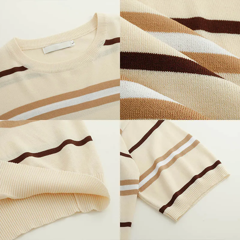 [Korean Style] 2 Colors 7 Cut Oversized Stripe T-shirts