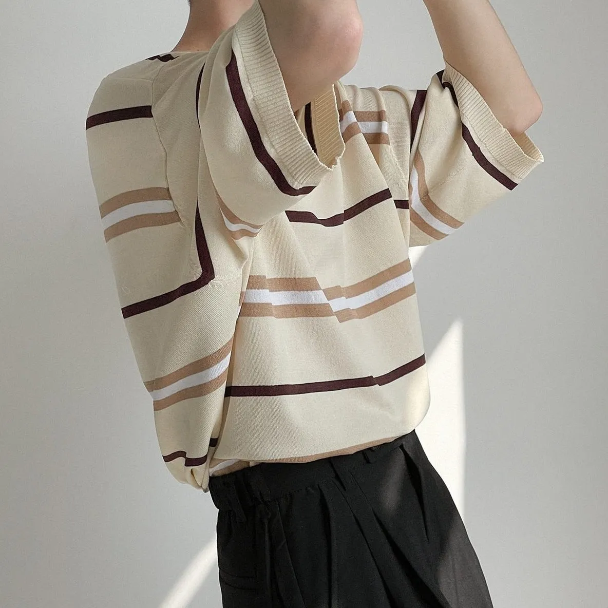 [Korean Style] 2 Colors 7 Cut Oversized Stripe T-shirts