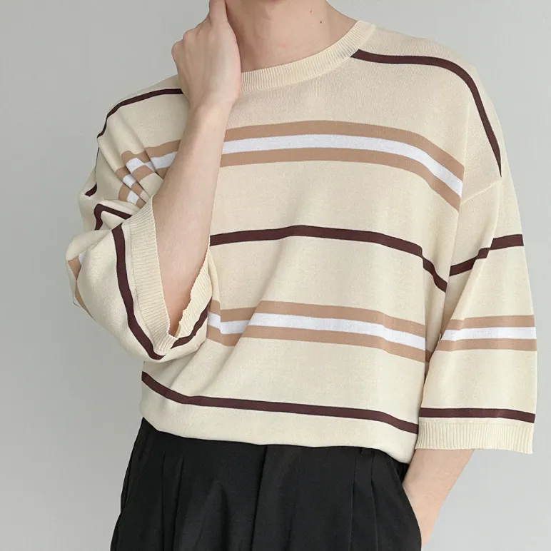 [Korean Style] 2 Colors 7 Cut Oversized Stripe T-shirts