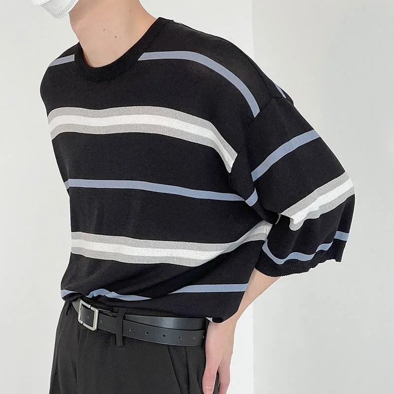 [Korean Style] 2 Colors 7 Cut Oversized Stripe T-shirts