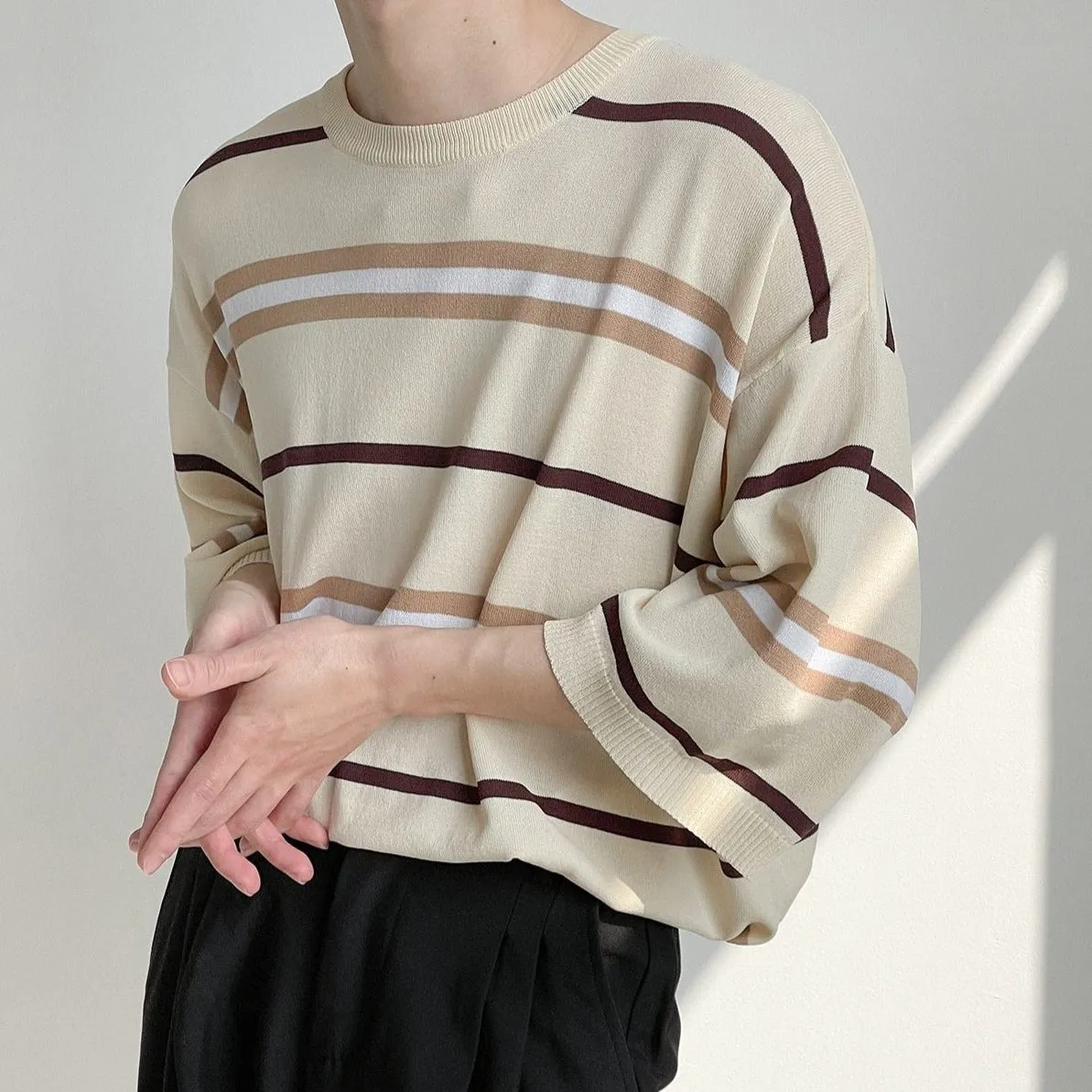 [Korean Style] 2 Colors 7 Cut Oversized Stripe T-shirts