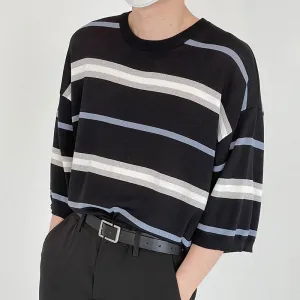 [Korean Style] 2 Colors 7 Cut Oversized Stripe T-shirts
