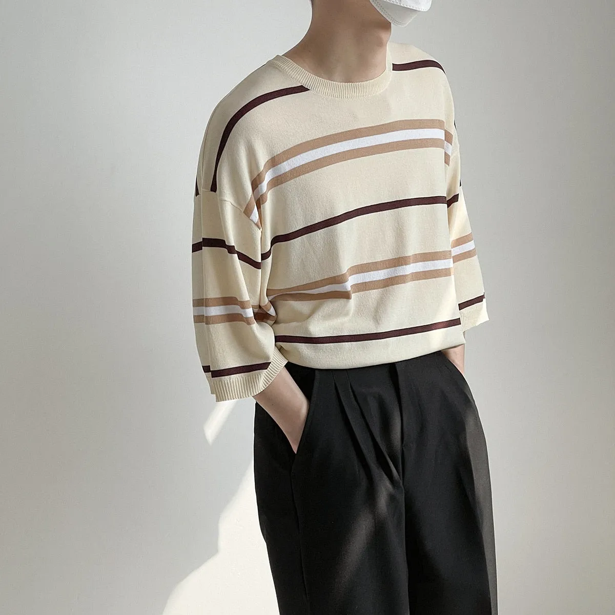 [Korean Style] 2 Colors 7 Cut Oversized Stripe T-shirts