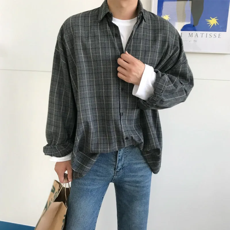[Korean Style] 2 Colors Broadcloth Plaid Shirts