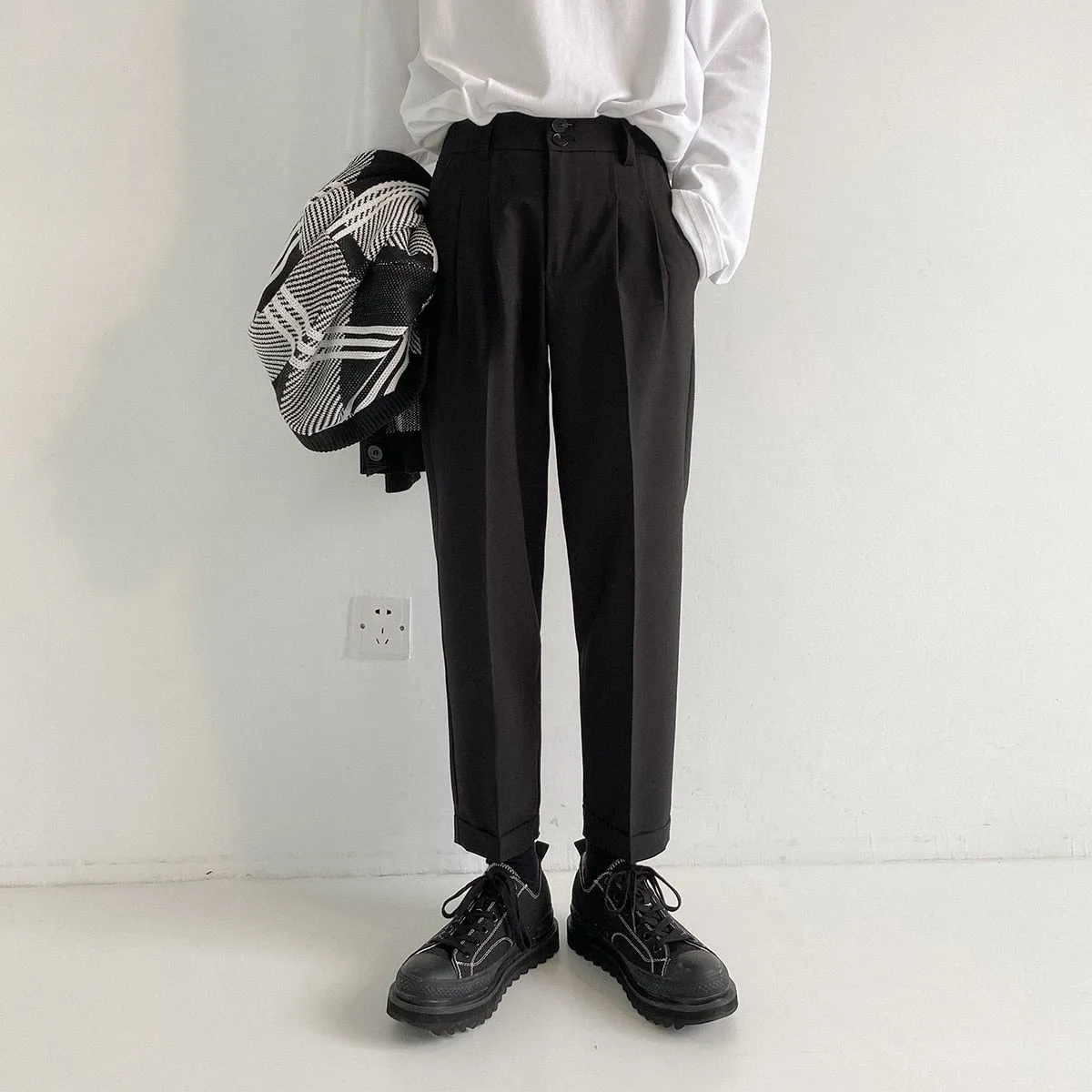 [Korean Style] 2 Colors Pleated Ankle-Length Pants