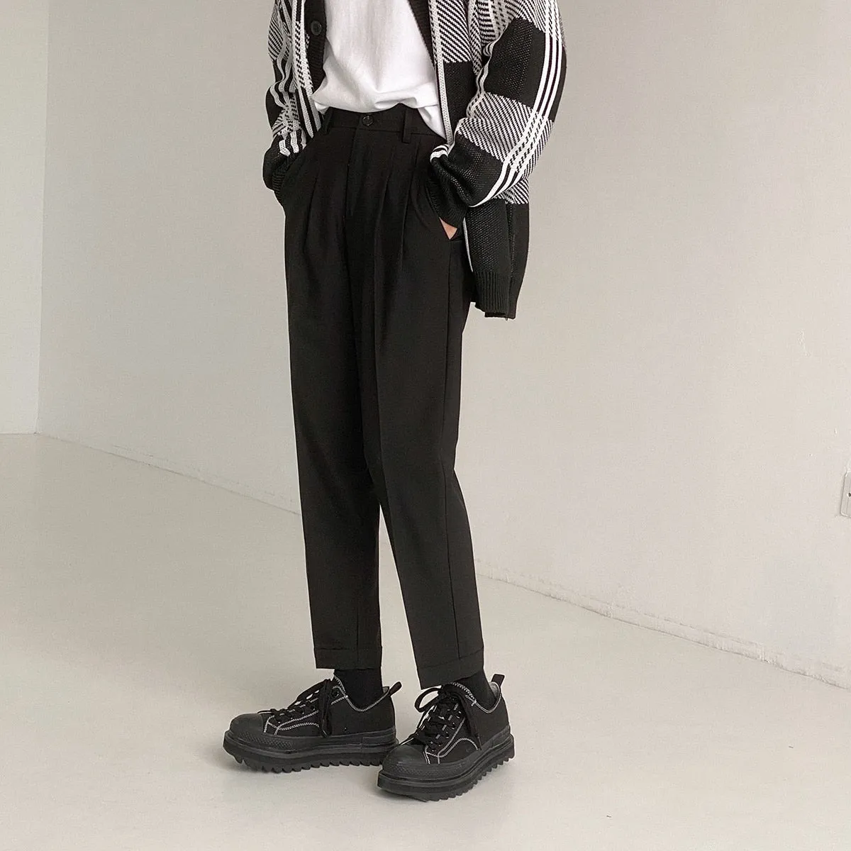 [Korean Style] 2 Colors Pleated Ankle-Length Pants