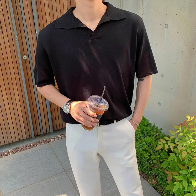 [Korean Style] 4 Colors Knitted Lapel Polo Shirts