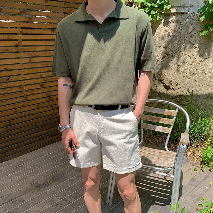 [Korean Style] 4 Colors Knitted Lapel Polo Shirts