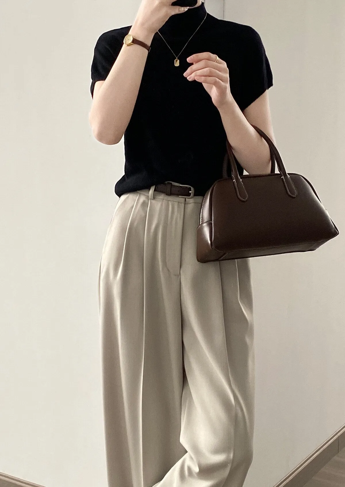 [Korean Style] 5 Color Mock Neck Cap Sleeve Knit Top