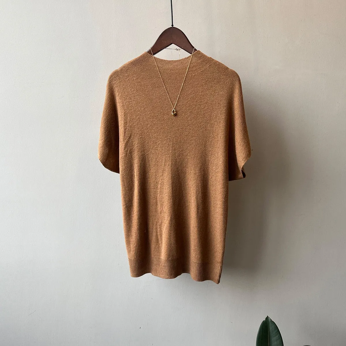 [Korean Style] 5 Color Mock Neck Cap Sleeve Knit Top