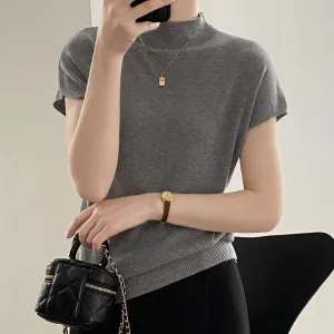 [Korean Style] 5 Color Mock Neck Cap Sleeve Knit Top