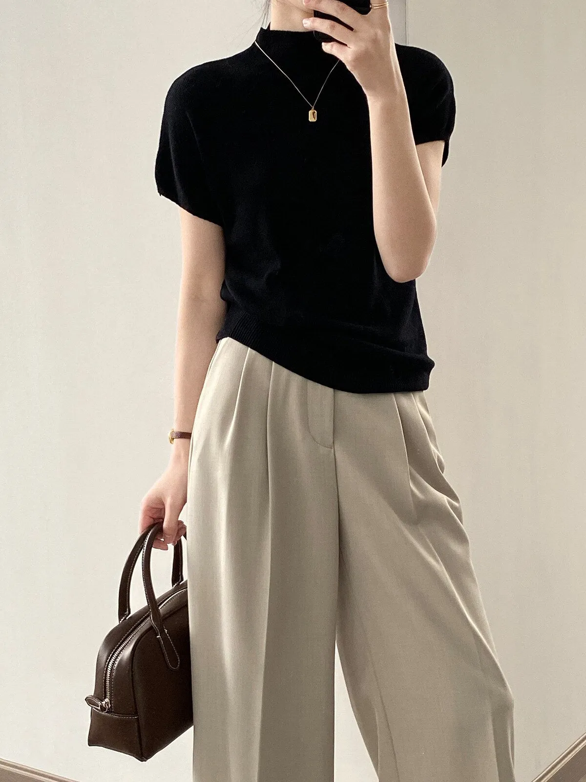 [Korean Style] 5 Color Mock Neck Cap Sleeve Knit Top
