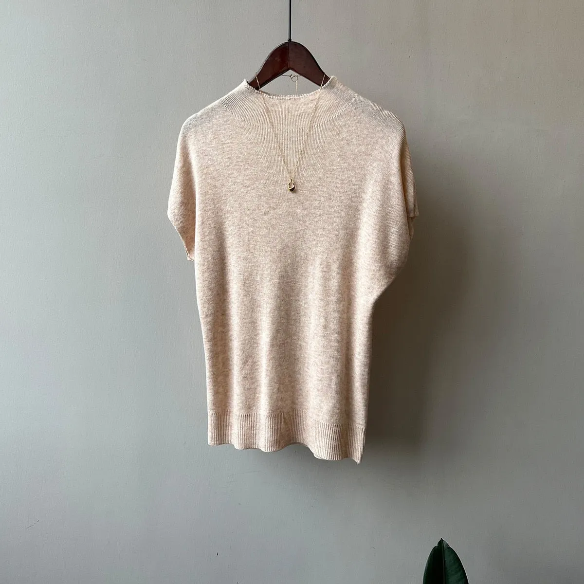 [Korean Style] 5 Color Mock Neck Cap Sleeve Knit Top