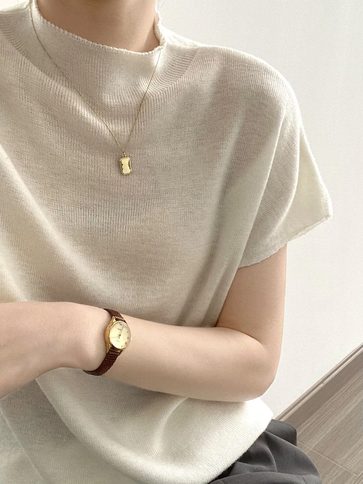 [Korean Style] 5 Color Mock Neck Cap Sleeve Knit Top