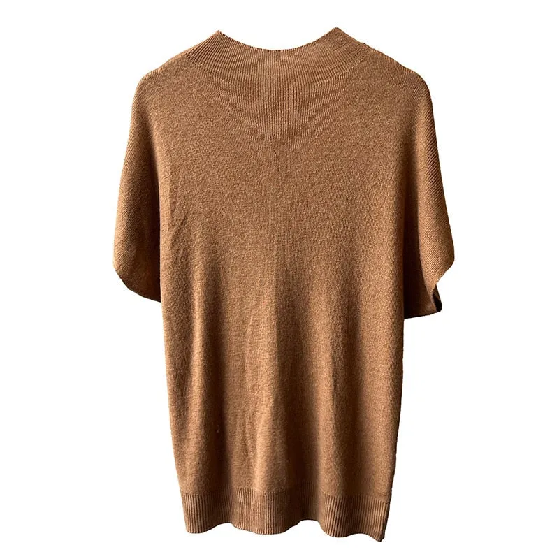 [Korean Style] 5 Color Mock Neck Cap Sleeve Knit Top