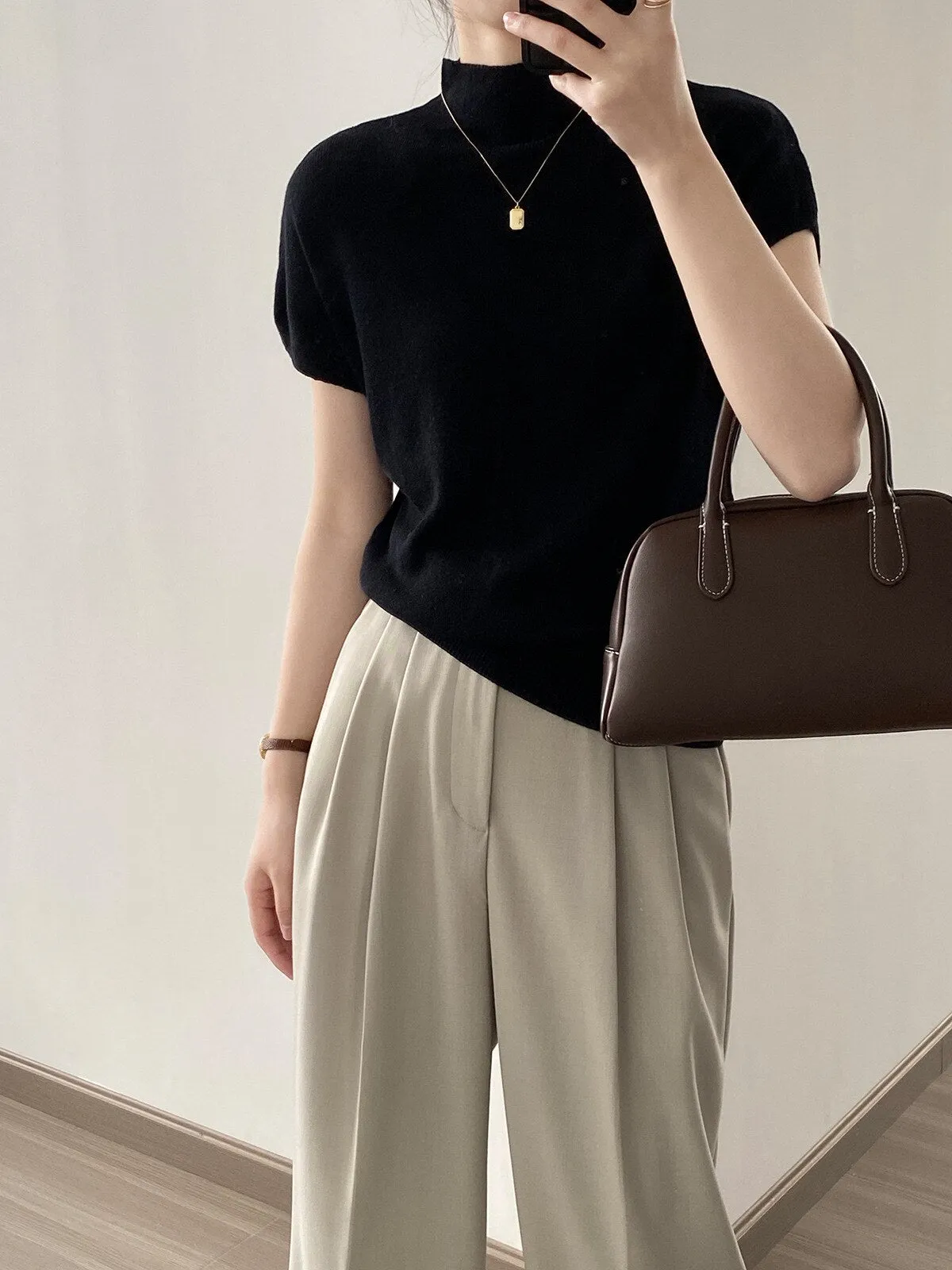 [Korean Style] 5 Color Mock Neck Cap Sleeve Knit Top