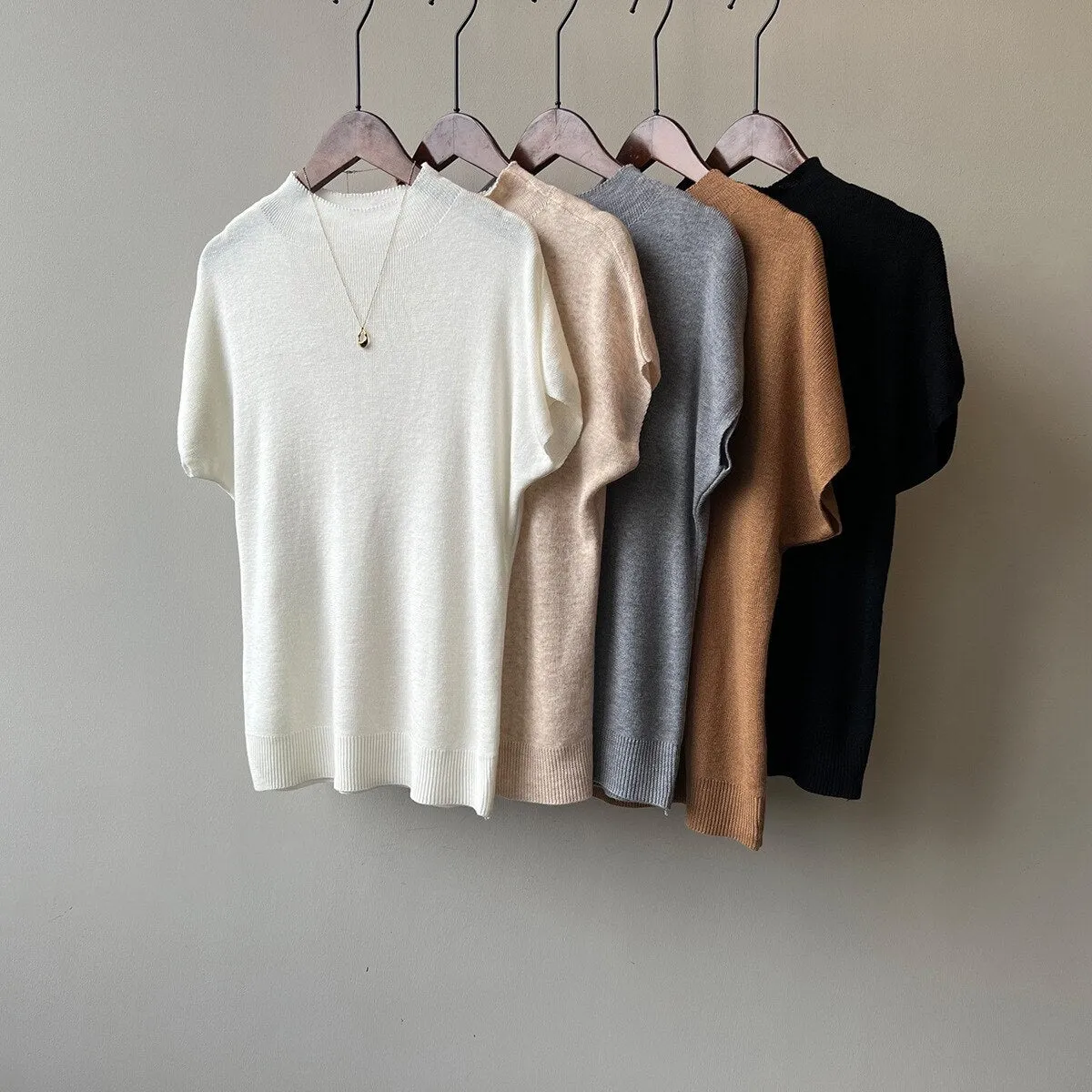 [Korean Style] 5 Color Mock Neck Cap Sleeve Knit Top