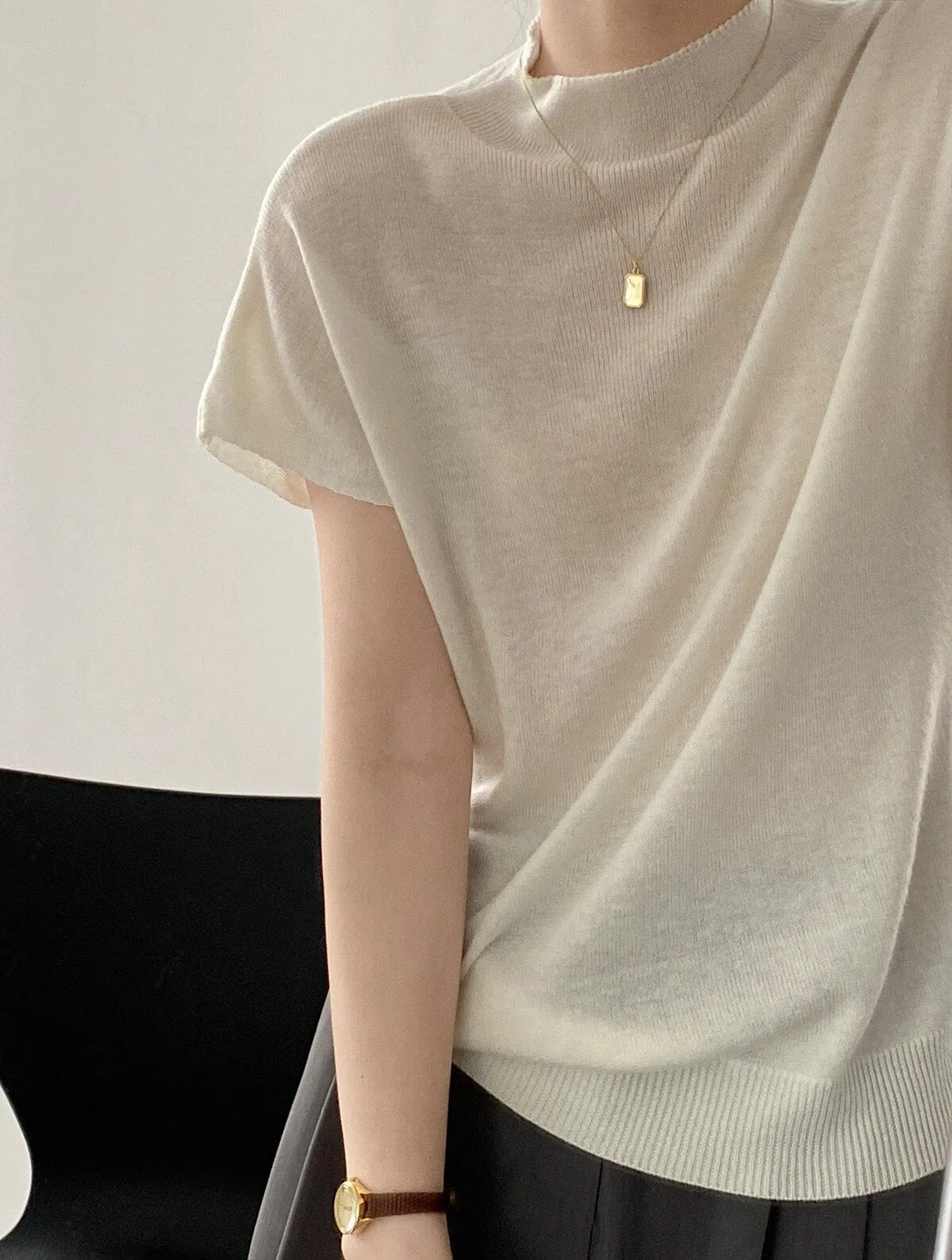 [Korean Style] 5 Color Mock Neck Cap Sleeve Knit Top