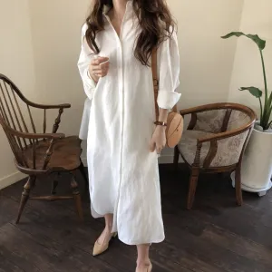 [Korean Style] 5 Colors Oversized Textured Maxi Cotton Shirtdress