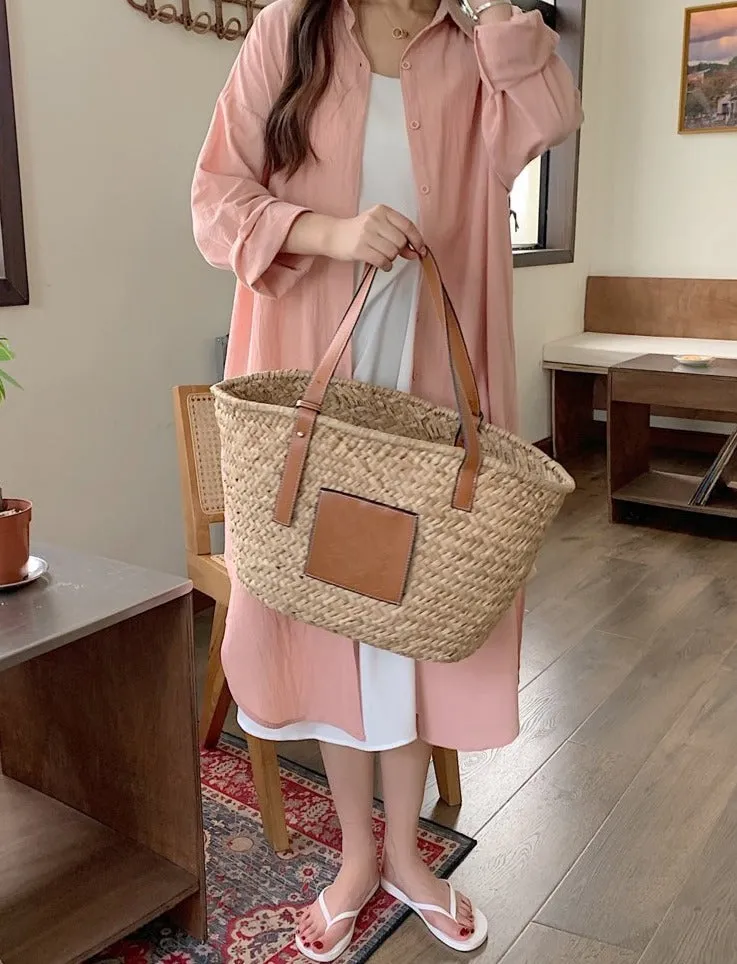 [Korean Style] 5 Colors Oversized Textured Maxi Cotton Shirtdress