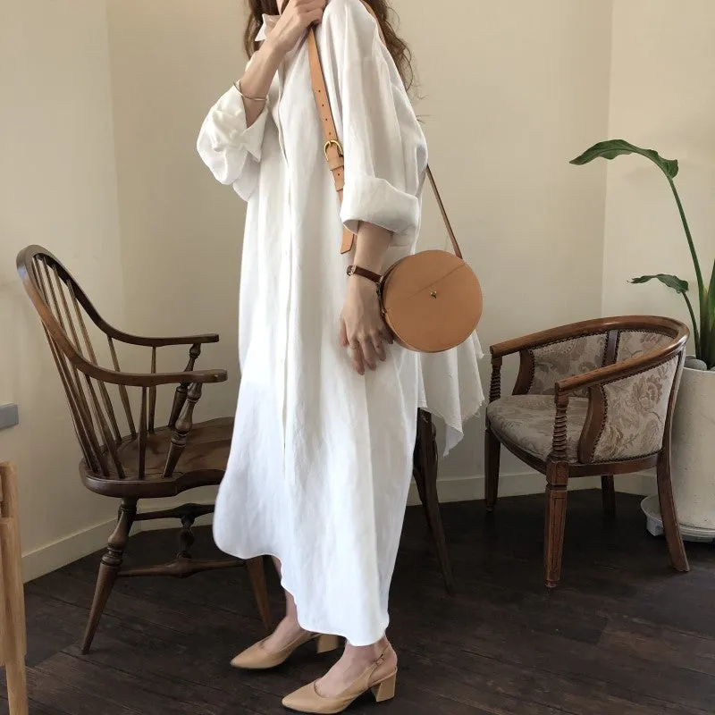 [Korean Style] 5 Colors Oversized Textured Maxi Cotton Shirtdress