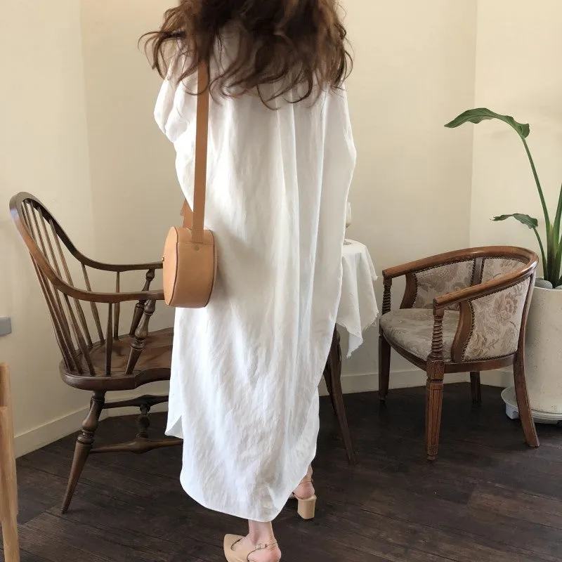[Korean Style] 5 Colors Oversized Textured Maxi Cotton Shirtdress