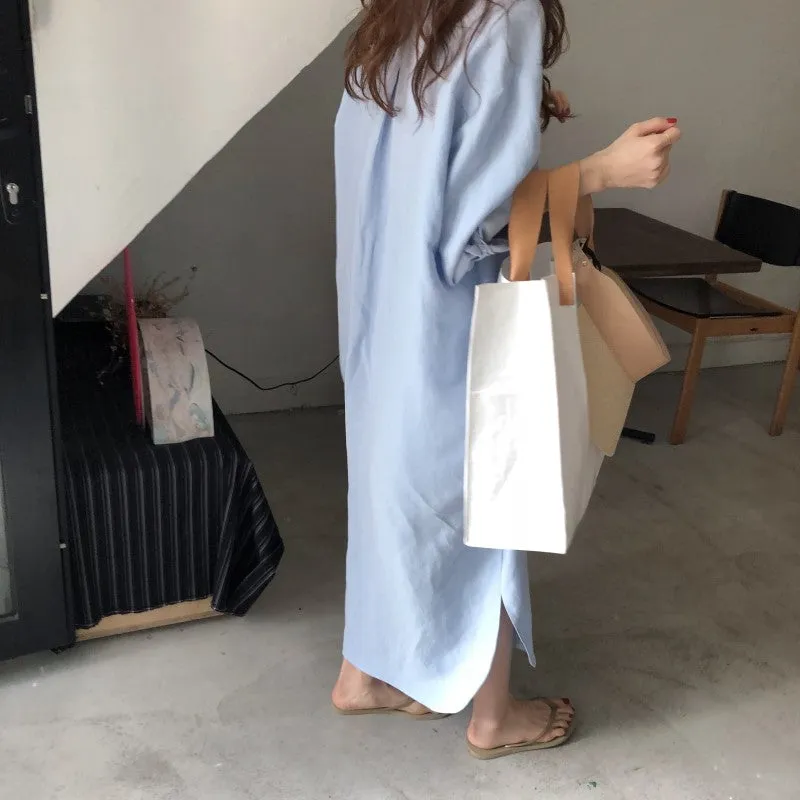 [Korean Style] 5 Colors Oversized Textured Maxi Cotton Shirtdress