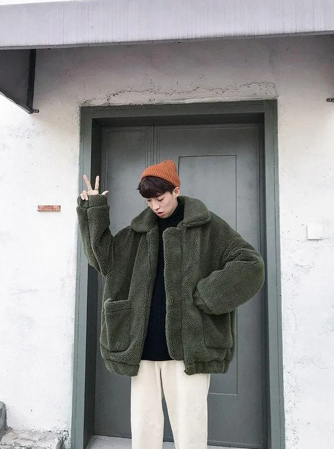 [Korean Style] Brick Wool Fleeced OverJacket