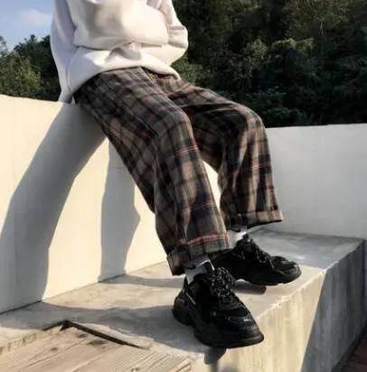 [Korean Style] Check Pattern Wide Sweatpants