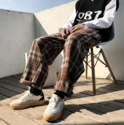 [Korean Style] Check Pattern Wide Sweatpants