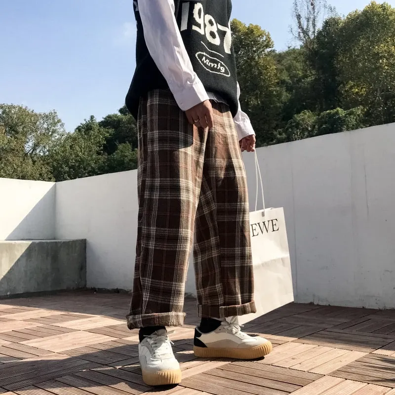 [Korean Style] Check Pattern Wide Sweatpants
