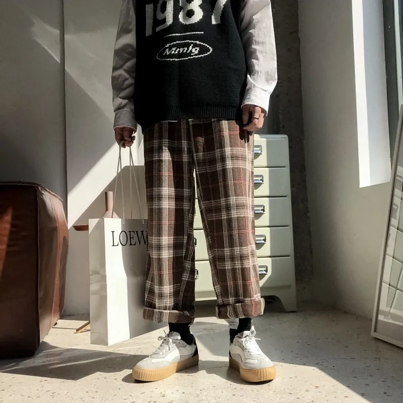 [Korean Style] Check Pattern Wide Sweatpants