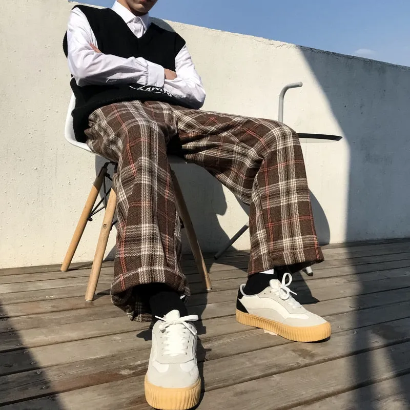 [Korean Style] Check Pattern Wide Sweatpants