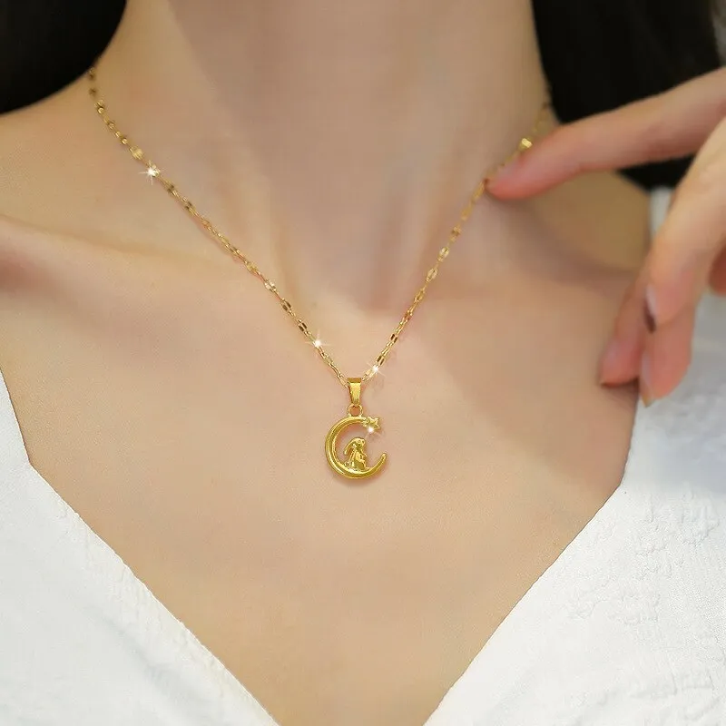 Korean Style CuteStar-Moon Rabbit Animal Pendant Necklace For Women