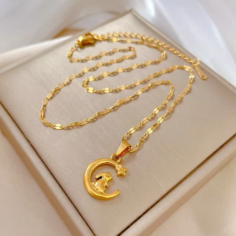 Korean Style CuteStar-Moon Rabbit Animal Pendant Necklace For Women