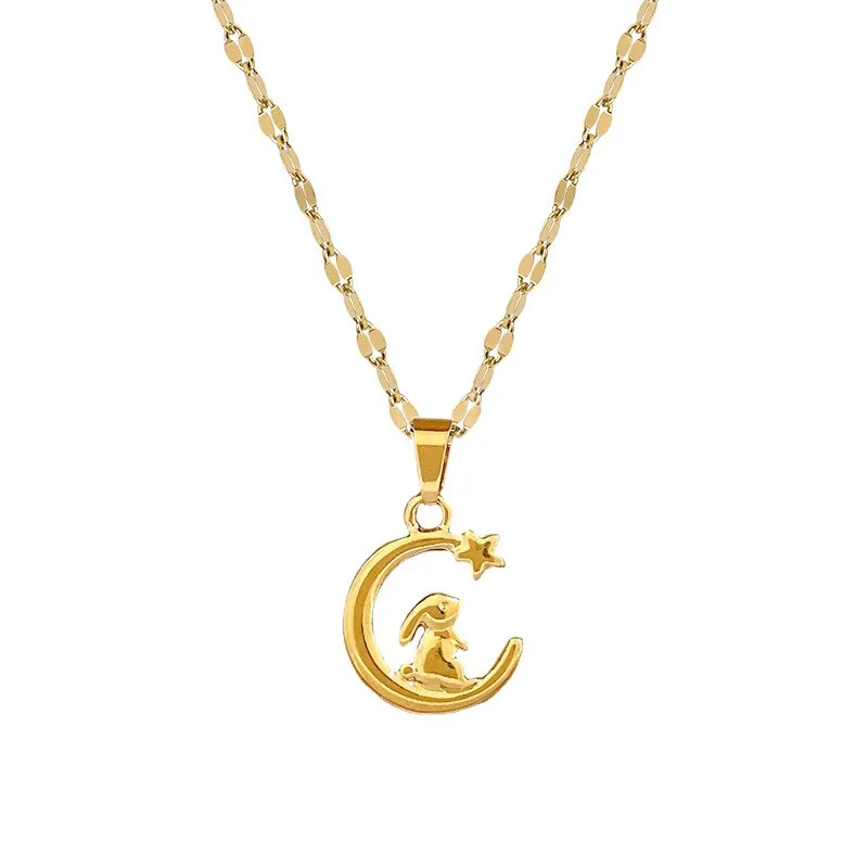 Korean Style CuteStar-Moon Rabbit Animal Pendant Necklace For Women
