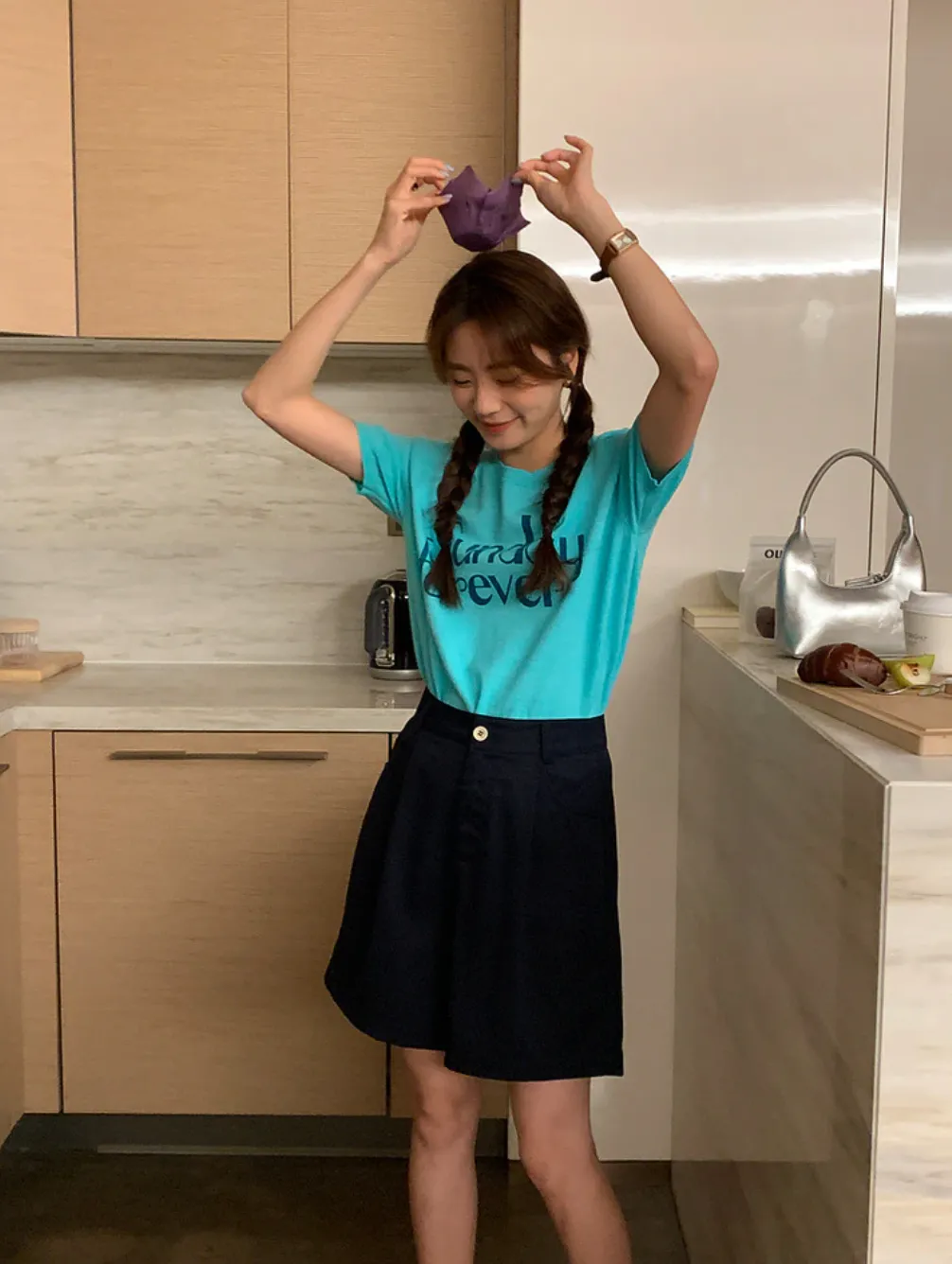 [Korean Style] Graphic Short Sleeve Find Knit Top