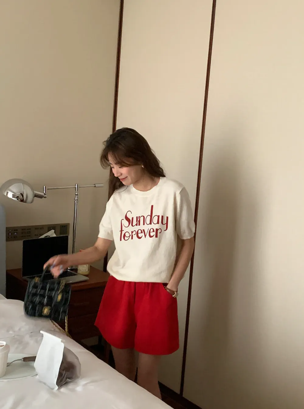 [Korean Style] Graphic Short Sleeve Find Knit Top