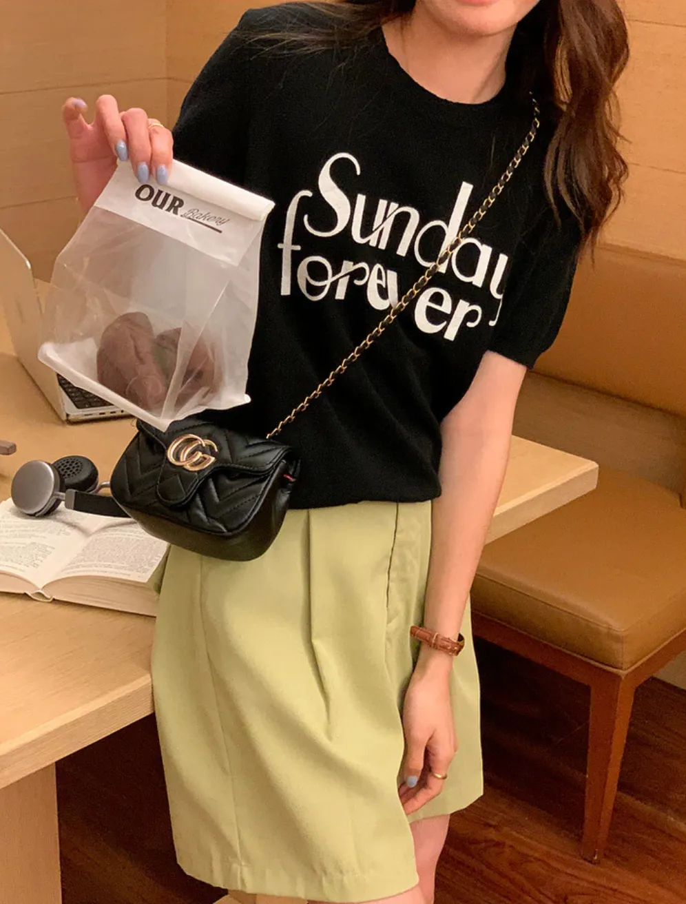 [Korean Style] Graphic Short Sleeve Find Knit Top
