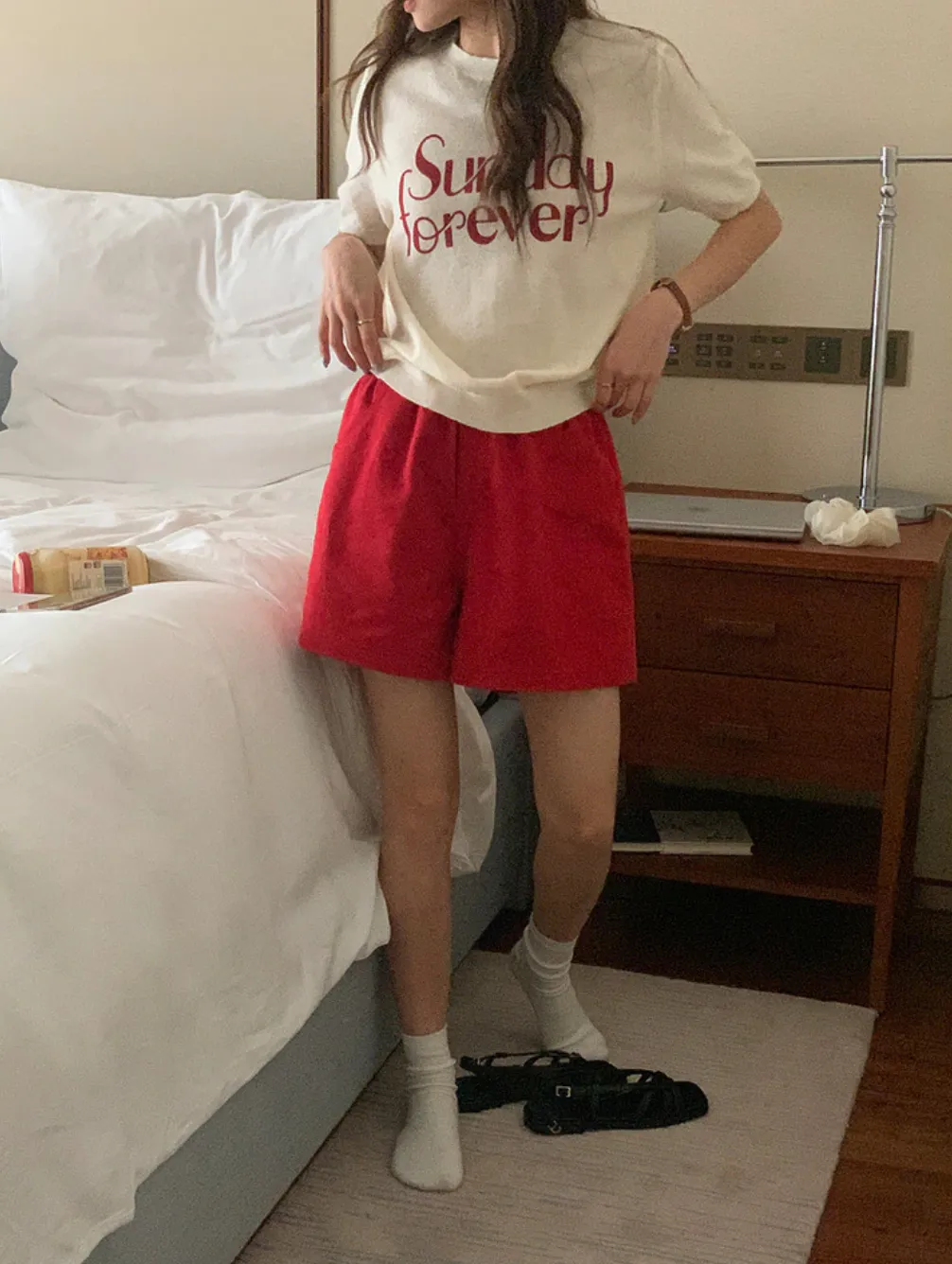 [Korean Style] Graphic Short Sleeve Find Knit Top