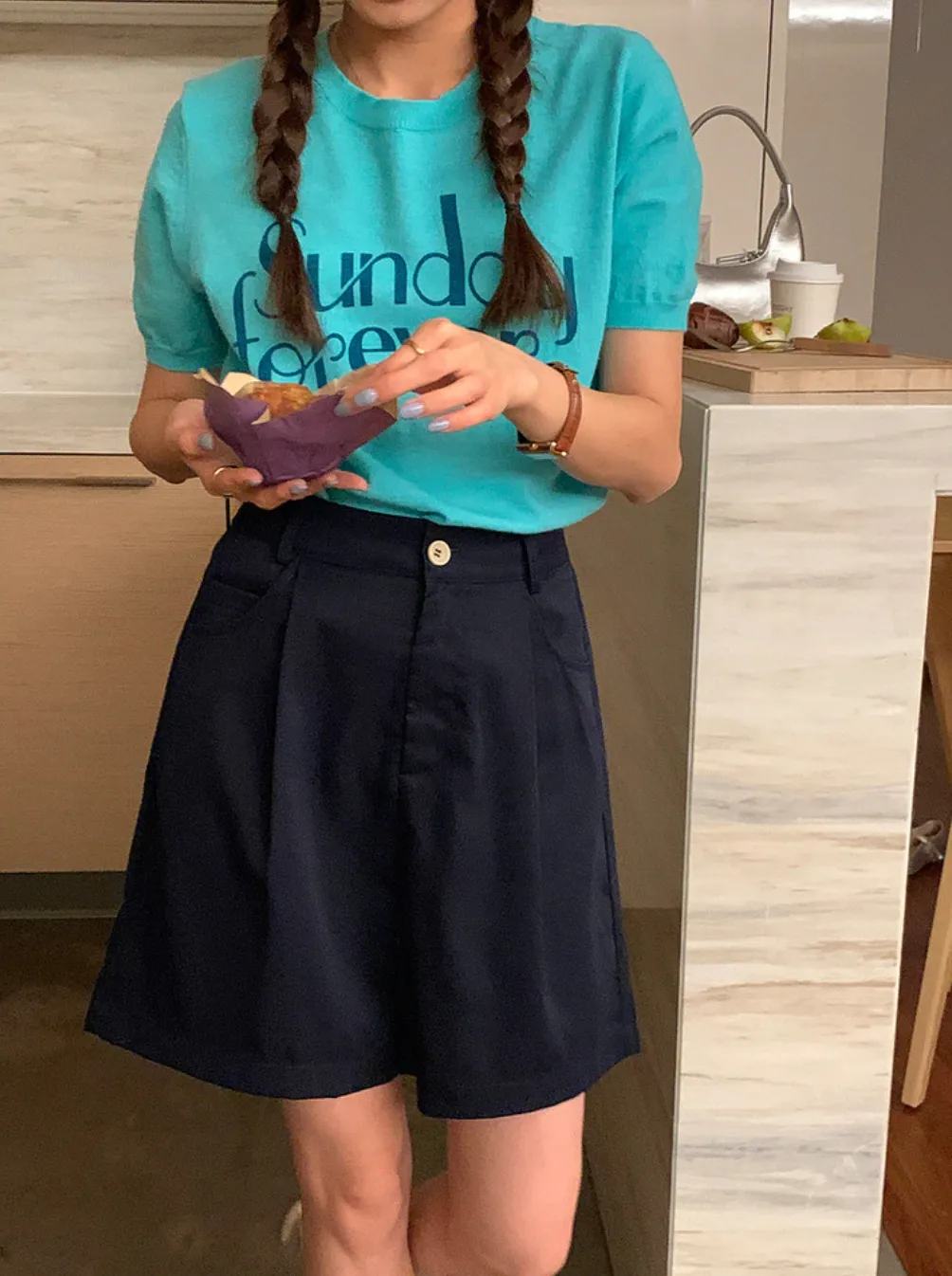 [Korean Style] Graphic Short Sleeve Find Knit Top