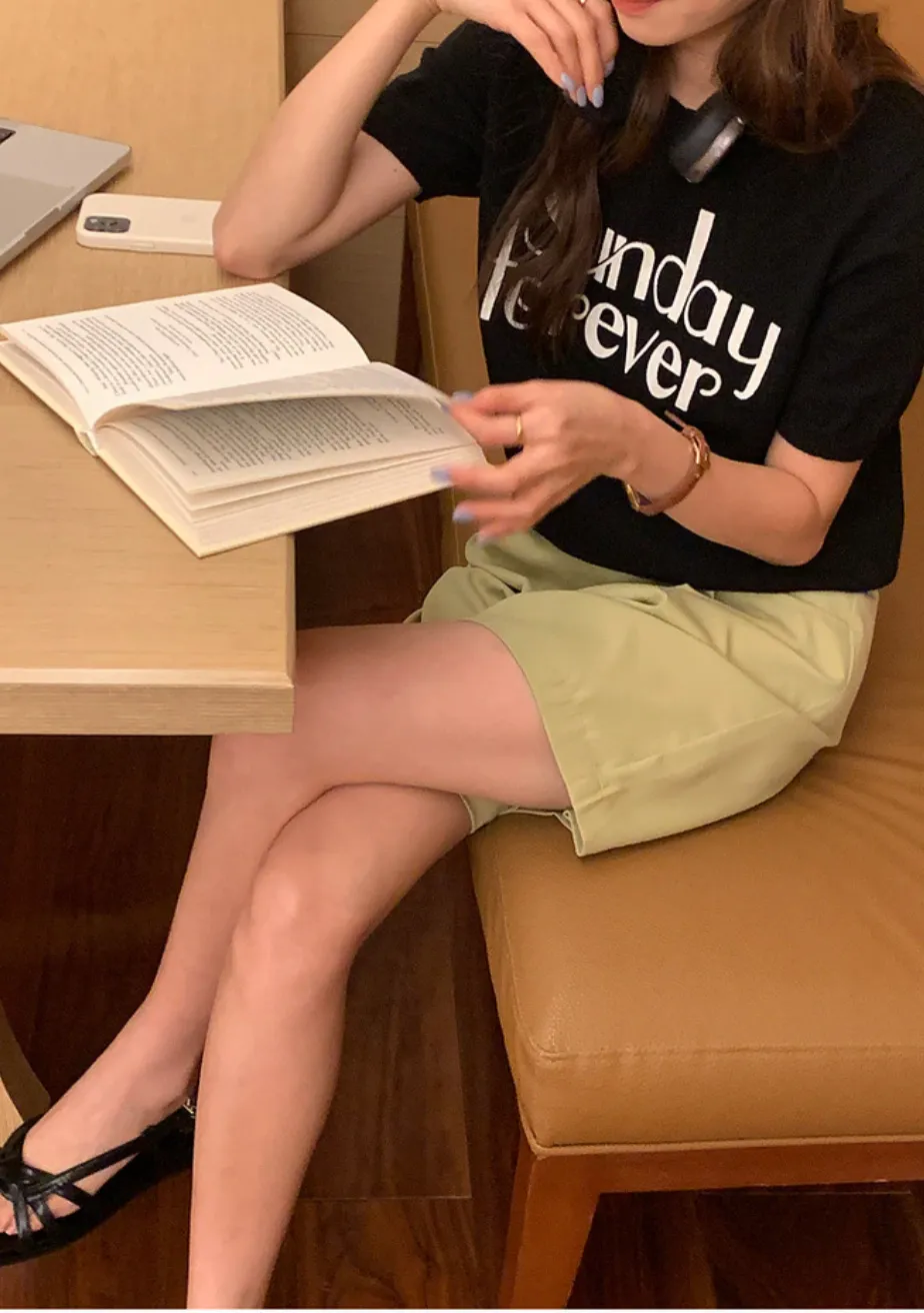 [Korean Style] Graphic Short Sleeve Find Knit Top