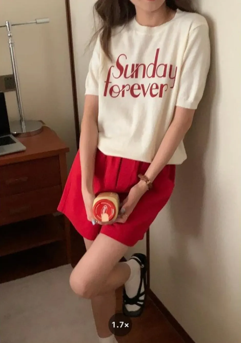 [Korean Style] Graphic Short Sleeve Find Knit Top