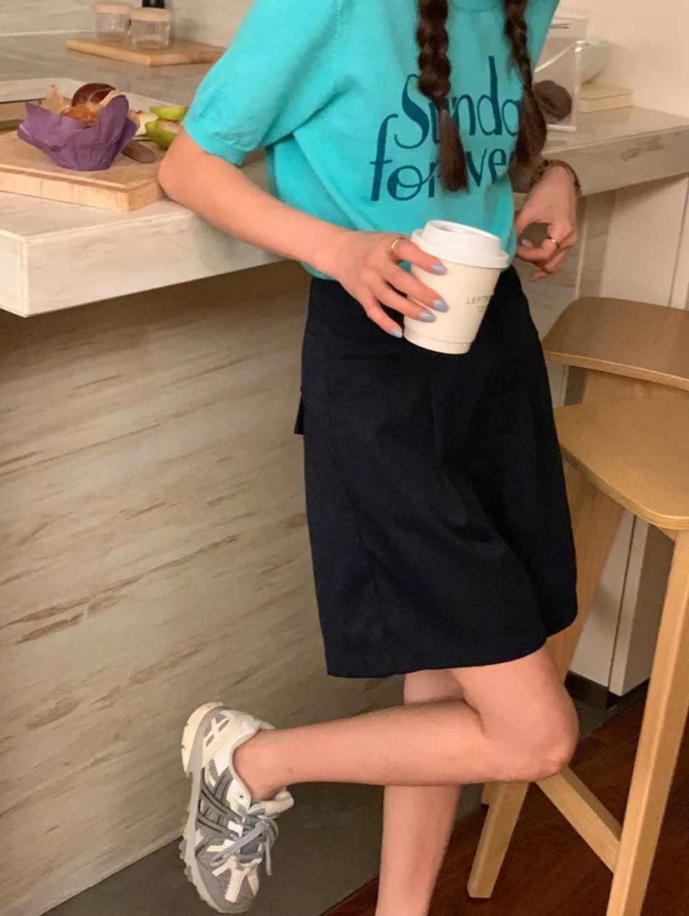 [Korean Style] Graphic Short Sleeve Find Knit Top
