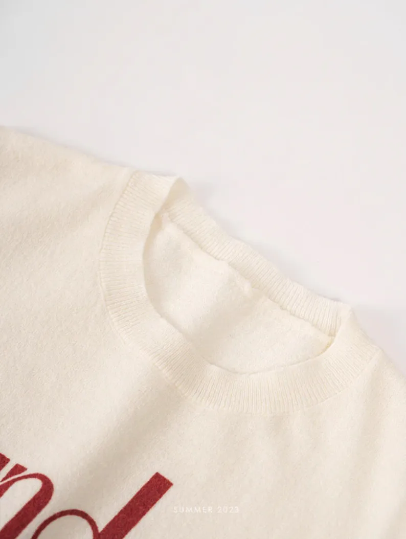 [Korean Style] Graphic Short Sleeve Find Knit Top