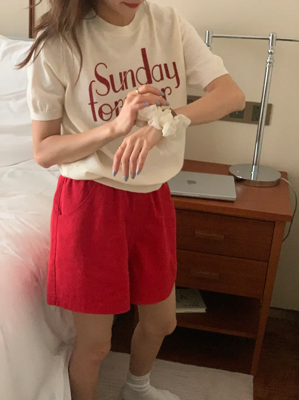 [Korean Style] Graphic Short Sleeve Find Knit Top