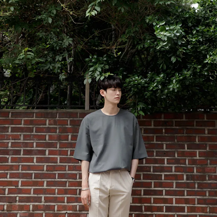 [Korean Style] Gray Oversized 1/2 T-shirts