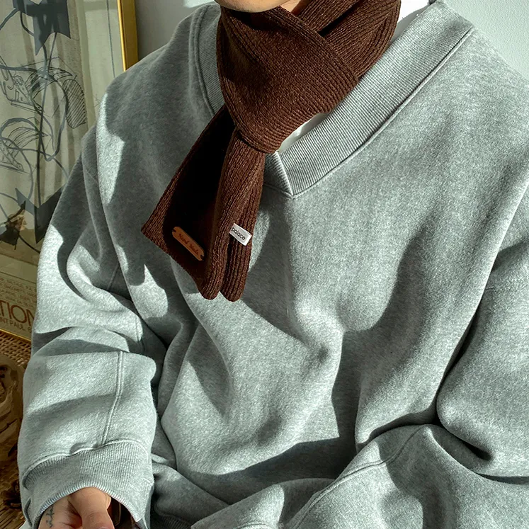 [Korean Style] Gray Solid V-neck Sweatshirts