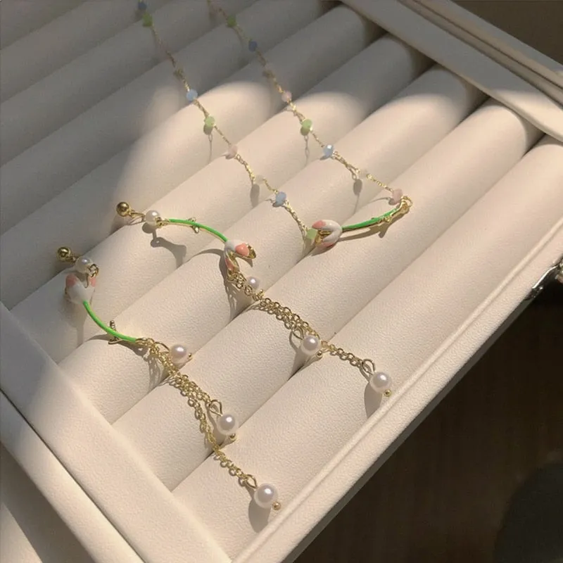 Korean Sweet Fresh Pink Flower Drop Earrings For Women